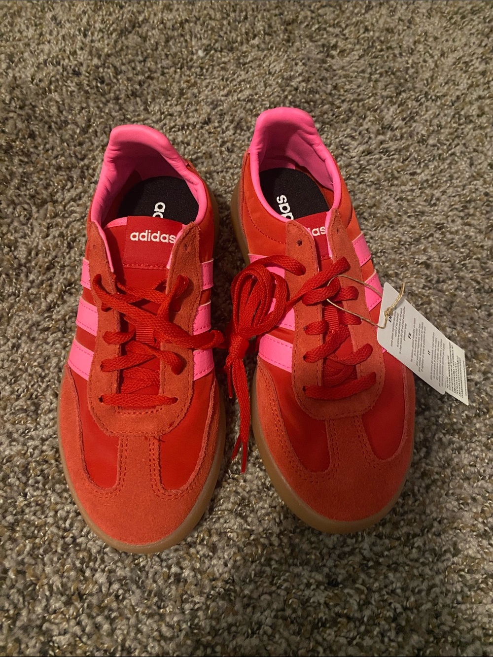 adidas Red and Pink Suede Retro Runner Sneakers